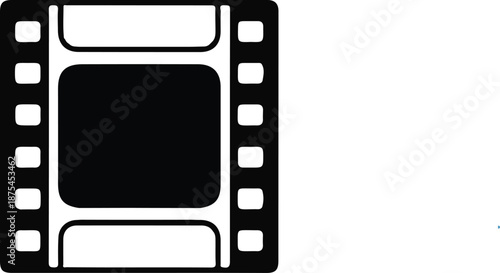 Film Strip Cinema Media Icon, Black silhouette icon of a film strip frame, representing cinema, movie production, video editing, analog film media, and visual storytelling concepts.

