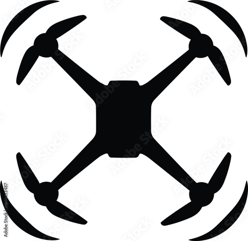 Drone silhouette, quadcopter icon, aerial photography symbol, flying robot, unmanned aircraft, technology concept, vector illustration