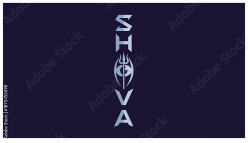 Lord Shiva Vertical Logo Trident Third Eye Geometric Monogram Vector