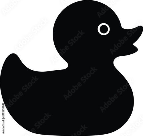 Rubber duck silhouette, bath toy icon, playful symbol, childhood nostalgia, vector illustration for baby and parenting branding