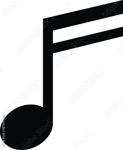 Sixteenth music note vector icon, black melody symbol illustration, musical sound sign silhouette,