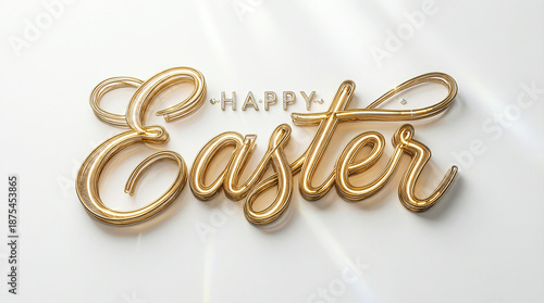 Luxury Golden “Happy Easter” Text in 3D Script on White Background
