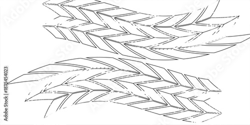 Auto tire tread grunge element. Car and motorcycle tire pattern, wheel tyre tread track. Black tyre print. Vector illustration isolated on white background.