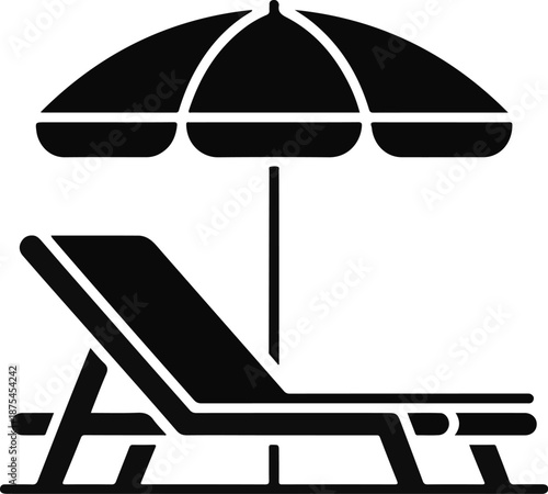 Black icon of a chaise lounge and sun umbrella beach chair