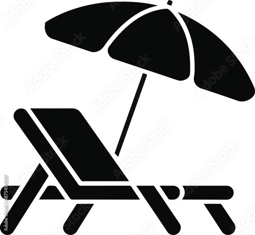 Black icon of a lounge chair and parasol beach umbrella