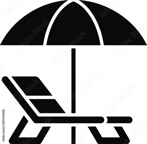 Black silhouette of a beach chair and umbrella sunshade