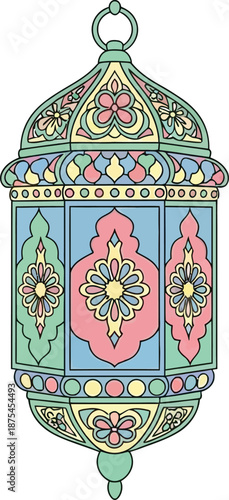 Colorful ornate lantern with intricate floral patterns and decorative design perfect for festive