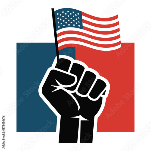 American patriotism symbol with raised fist and USA flag