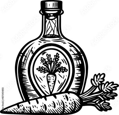 carrot oil bottle with fresh carrot natural ingredient for cooking and skincare