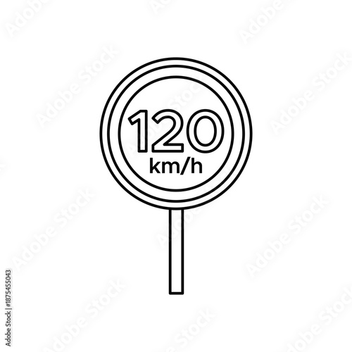 Speed limit 120 kmh circular road sign icon isolated on white background vector