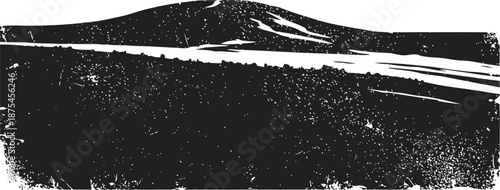 Black grunge paint brush stroke texture with rough uneven edges and distressed effect