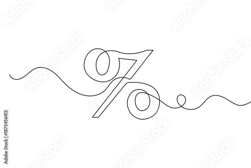 Minimalist percent sign icon created with continuous one line drawing isolated outline vector