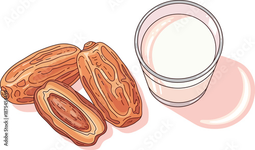 Healthy Snack with Dates and Glass of Milk for Nutritious Breakfast or Evening Delight