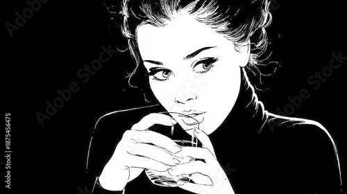 Woman drinking silhouette w...