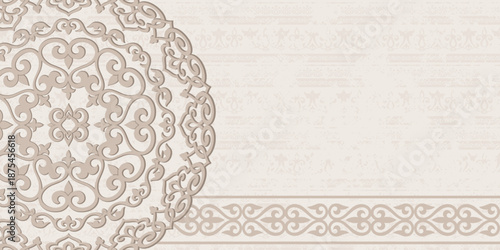 Ethnic background on the theme of Uzbek, Kazakh national ornament, Islamic pattern, frame, vector design