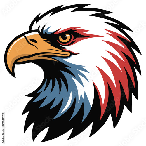 Vibrant eagle head in red white and blue colors symbolizing freedom