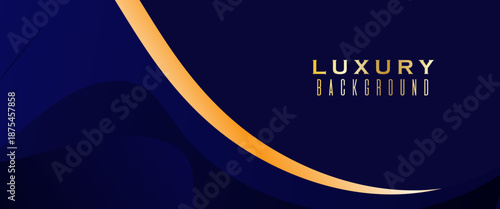 Luxry dark blue background with gold and blue curved shape lines and lighting effect. Template premium award ceremony design. Modern trendy design