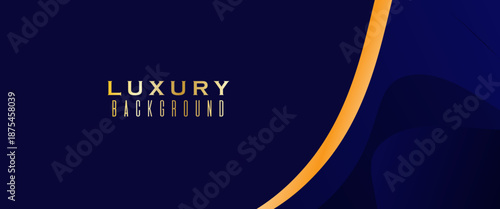 Luxry dark blue background with gold and blue curved shape lines and lighting effect. Template premium award ceremony design. Vector illustration