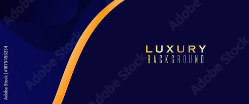Luxry dark blue background with gold and blue curved shape lines and lighting effect. Template premium award ceremony design.EPS10, WEBSITE