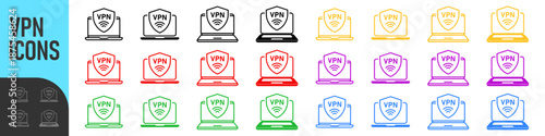 VPN service. Laptop with secure VPN connection concept. Virtual private network. Cyber security, secure web traffic, data protection. Internet security software for computers 