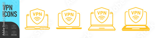 VPN service. Laptop with secure VPN connection concept. Virtual private network. Cyber security, secure web traffic, data protection. Internet security software for computers 
