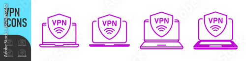 VPN service. Laptop with secure VPN connection concept. Virtual private network. Cyber security, secure web traffic, data protection. Internet security software for computers 