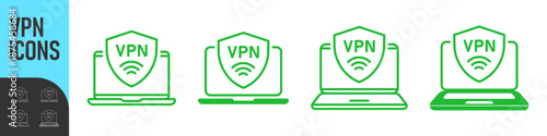 VPN service. Laptop with secure VPN connection concept. Virtual private network. Cyber security, secure web traffic, data protection. Internet security software for computers 