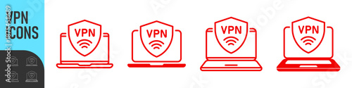 VPN service. Laptop with secure VPN connection concept. Virtual private network. Cyber security, secure web traffic, data protection. Internet security software for computers 