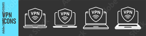 VPN service. Laptop with secure VPN connection concept. Virtual private network. Cyber security, secure web traffic, data protection. Internet security software for computers 