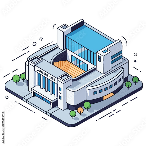 Modern concert hall isometric design with outdoor elements