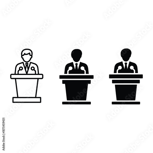 simple illustration of three people standing at podiums in a row