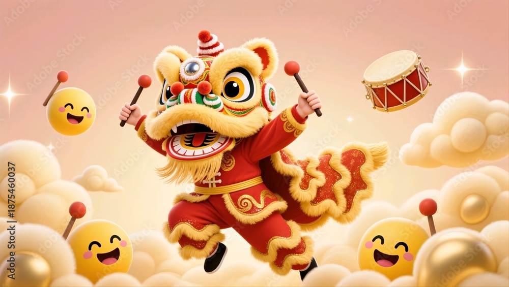 Fototapeta premium dancing lion, lantern festival 