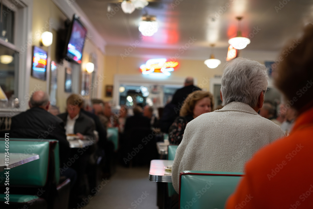 Fototapeta premium Old-fashioned diner interior with retro neon.