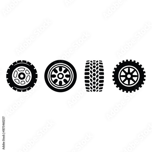 four different tire designs on a white background