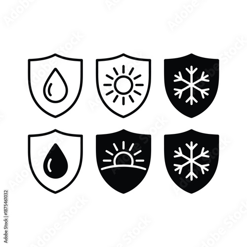 Weather shield icons for protection and forecast