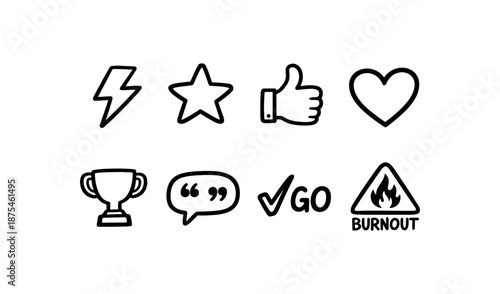 Collection of hand-drawn icons representing success, motivation, and challenges
