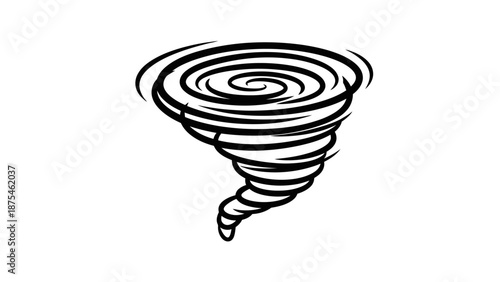 Black and White Tornado Whirlwind Icon on Isolated White Background