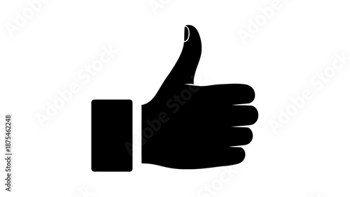 Solid black icon of hand showing thumb up gesture for approval on isolated white background.
