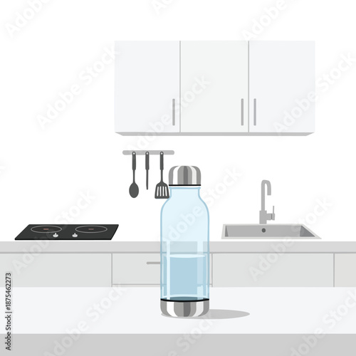 Reusable Water Bottle on Kitchen Counter
