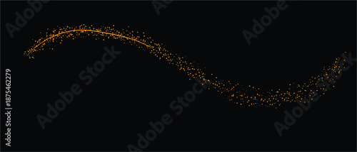 Golden particle trail in a wavy line on a black background particles abstract. Resizable and Editable, EPS 10.