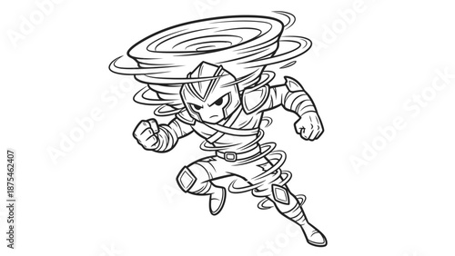 Dynamic Cartoon Tornado Character Running, Energetic Superhero Wind Symbol Isolated White Background