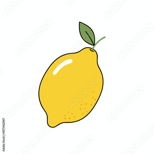 Vibrant Yellow Lemon with Leaf Illustration