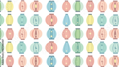 Patterned paper lanterns in pastel colors creating a festive ambiance design