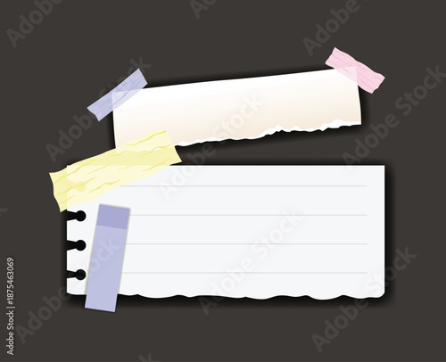 Paper notes stickers. Place for memo messages on paper sheets. Blank sticky place for to do list and office notice or information board