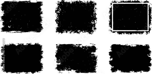 Set of six black grunge texture backgrounds with distressed distressed edges and rough patterns