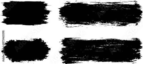 Black ink brush strokes set with rough edges and grunge texture on white background