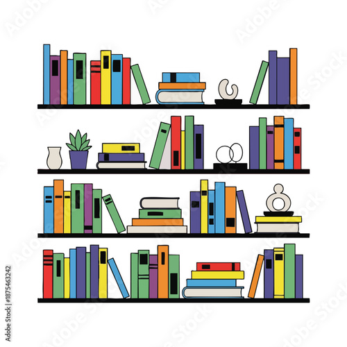 Colorful Bookshelves with Decorative Items