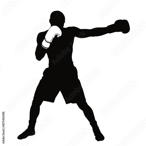 Boxer in dynamic fighting stance with raised fist