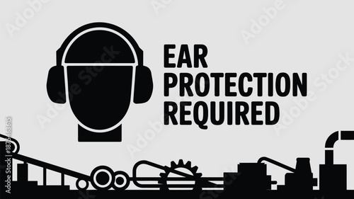 Industrial ear protection required sign with safety headphones