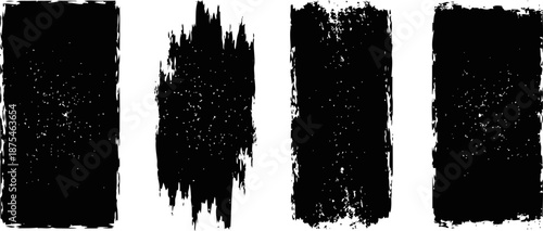 Set of grunge black texture backgrounds with distressed and rough edges on white